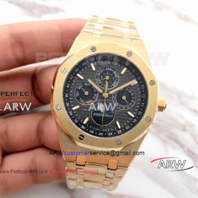 Perfect Replica Audemars Piguet Royal Oak Perpetual Calendar Watch All Gold Black Dial